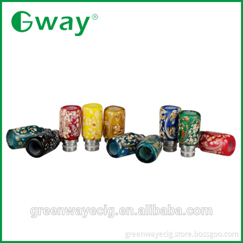 New arrival 510 art glass drip tip flower drip tip with stainless steel base and color flower spot pattern in stock